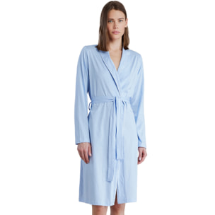 Vestaglia donna in cotone con fusciacca colore azzurro Noidinotte