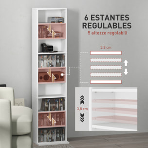 Estantería para CDs y DVDs Soportes para CD Estrechos con 9 Compartimentos Estantes Ajustables para Salón Oficina 33x24x140 cm Blanco