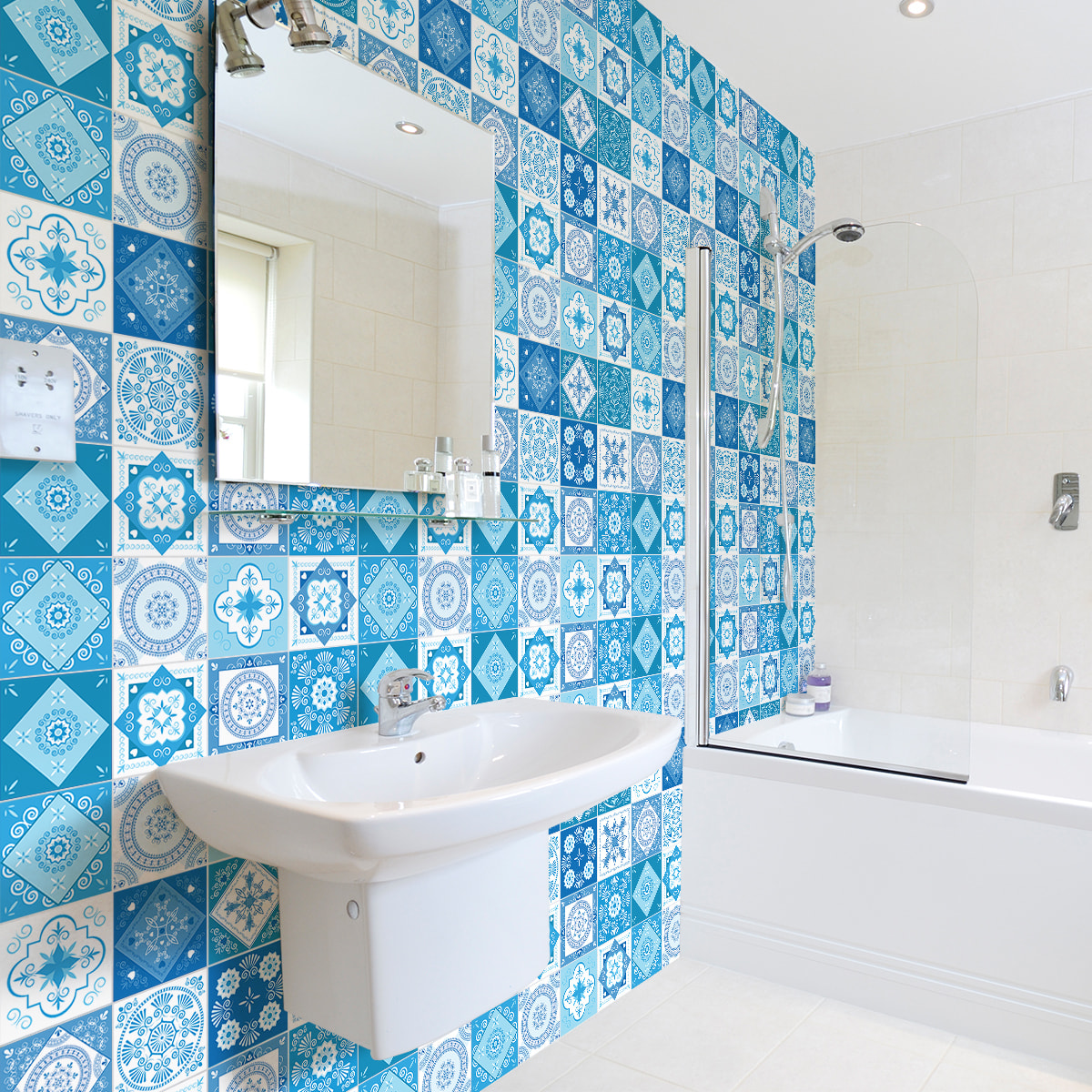 Stickers muraux - Sticker Mural Carrelage adhésif Cuisine Salle de Bain - 60 STICKERS CARREAUX DE CIMENT AZULEJOS ASFODELO