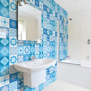 Stickers muraux - Sticker Mural Carrelage adhésif Cuisine Salle de Bain - 60 STICKERS CARREAUX DE CIMENT AZULEJOS ASFODELO
