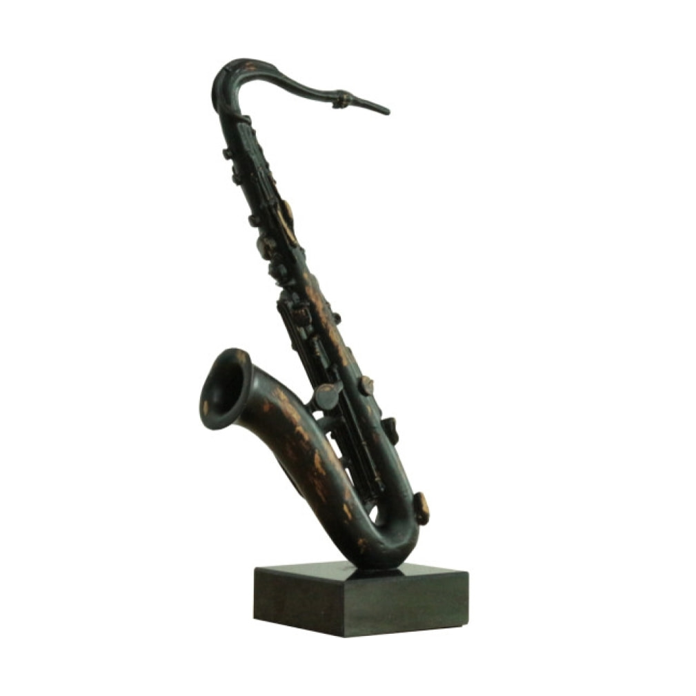 Statue saxophone en résine noire effet rouillé H62cm - SAXO