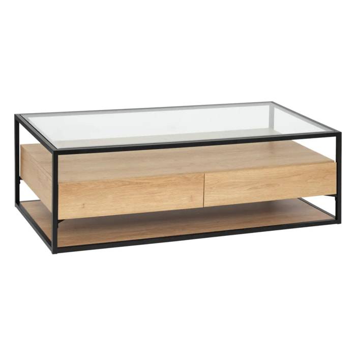 Table basse 2 tiroirs "Aldea" beige 120x60x40cm
