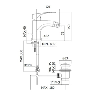 Project mitigeur de bidet à levier, avec vidage, noir mat (SATBSPRO235C)