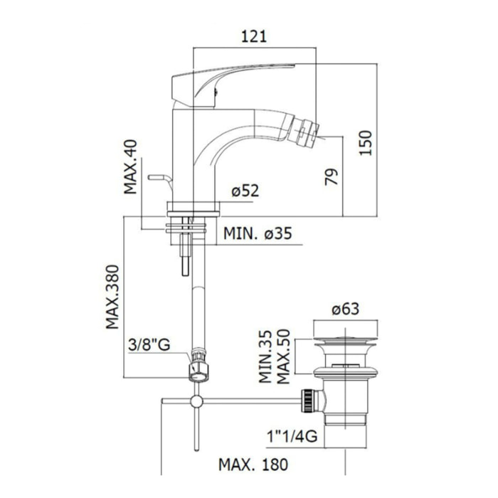 Project mitigeur de bidet à levier, avec vidage, noir mat (SATBSPRO235C)