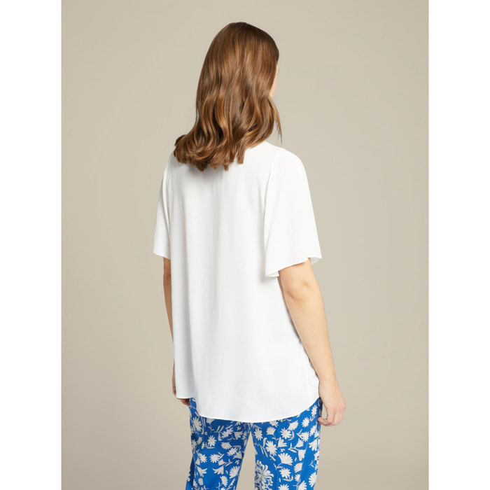 Elena Mirò - Blusa acampanada con fruncidos - Blanco