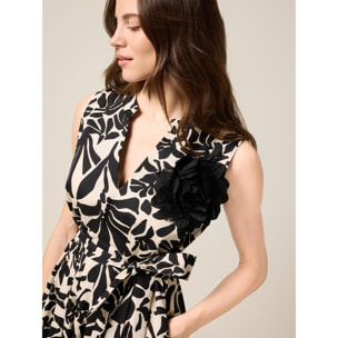 Oltre - Vestito midi fantasia con fusciacca - Nero