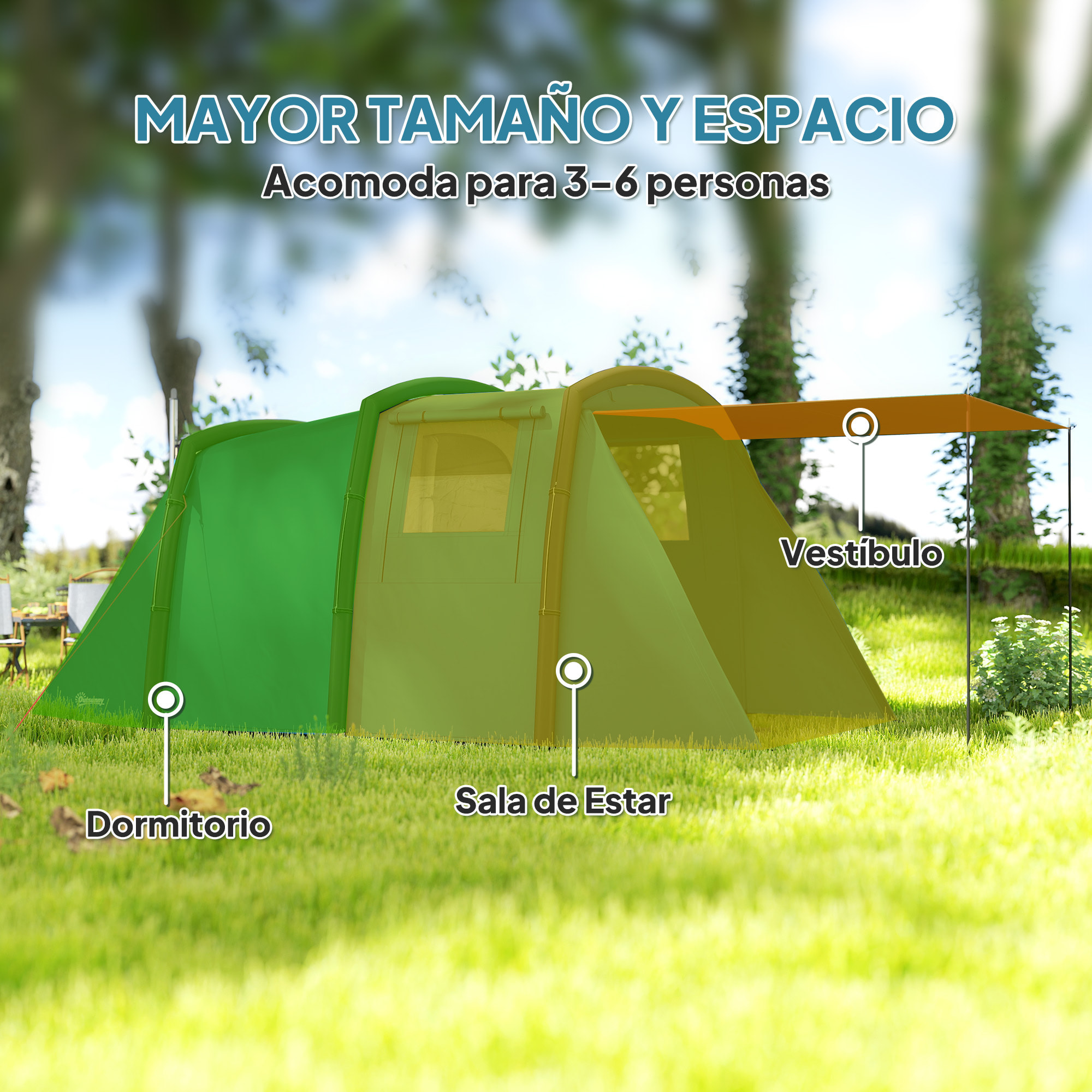 Tienda de Campaña Inflable Familiar Tipo Túnel para 3€“6 Personas Tienda de Campaña Glamping con Vestíbulo Ventanas de Malla y Bolsa de Transporte Protección UV 50+ Impermeable al Aire Libre