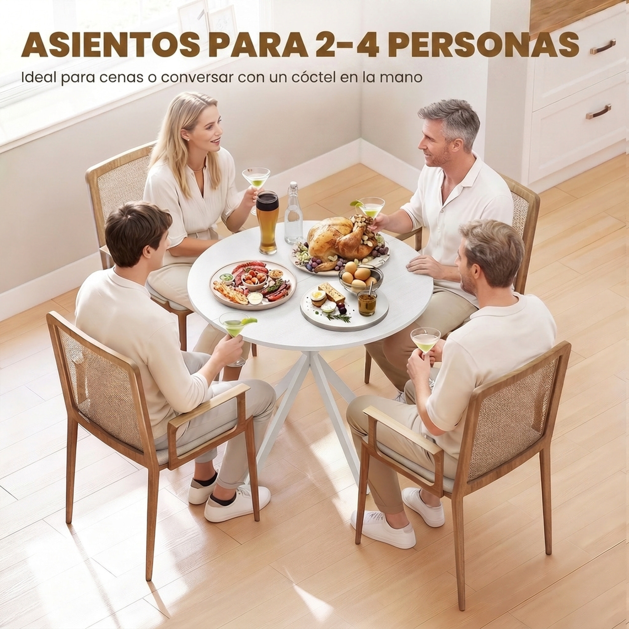 HOMCOM Mesa de Comedor Redonda, Mesa de Cocina Pequeña para 2 Personas, Estilo Moderno, Patas de Acero Cruzadas, para Comedor, Cocina, Salón, Ø80 cm, Blanco