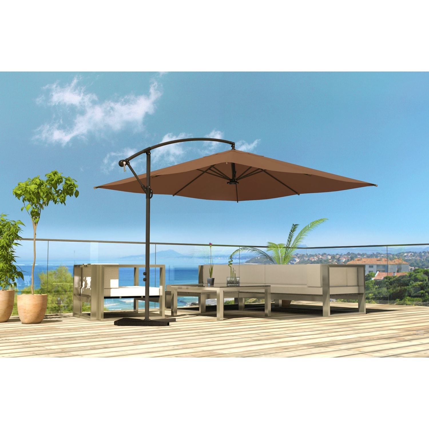 Parasol déporté LED 3 x 3 m chocolat DAVAGNA