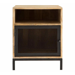 Table de chevet avec rangements industriel bois manguier massif et métal perforé RACK