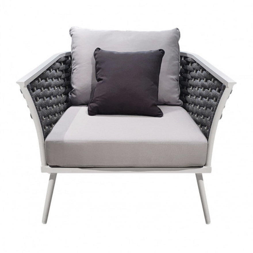 Fauteuil de jardin tressé avec coussins gris - CORSE