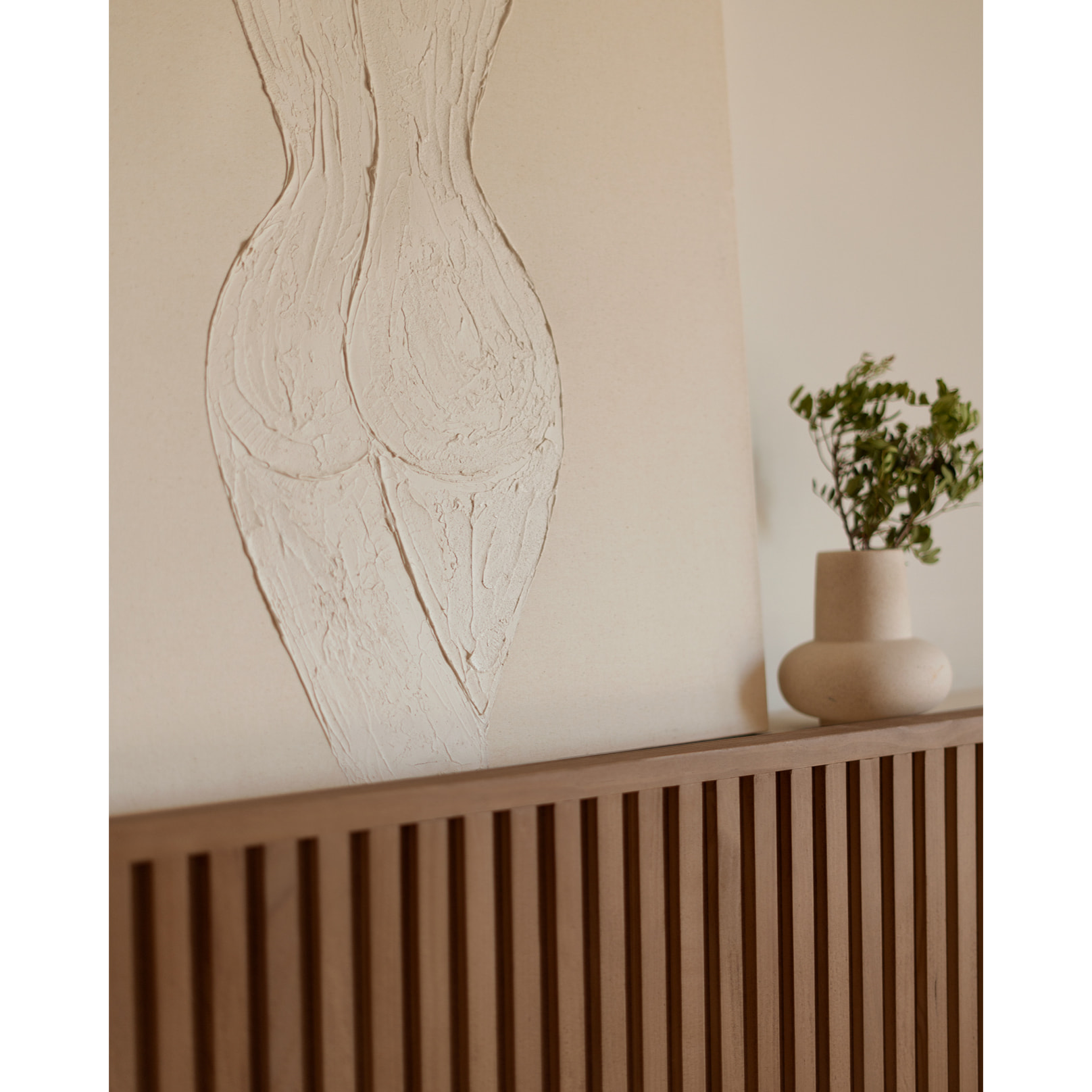 Tableau beige décoratif sur toile de coton avec cadre en bois peint à la main à la peinture à l'huile en différentes tailles