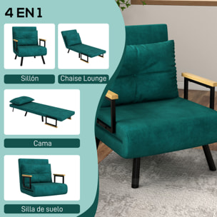 Sofá Cama Convertible Sillón Cama Triple Pliegue con Respaldo Ajustable de 5 Niveles y Almohada Acolchada para Oficina Dormitorio Salón Carga 120 kg 63x73x81 cm Verde