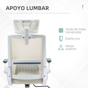 Silla de Oficina de Malla con Función de Basculante Silla de Escritorio Giratoria con Altura Ajustable Reposacabezas Regulable y Reposabrazos Carga 120 kg para Estudio Beige