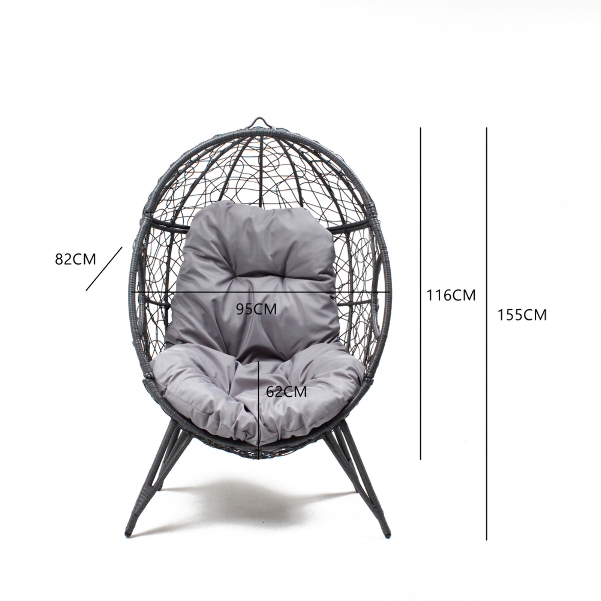 Fauteuil œuf sur pied en résine gris effet rotin JIMMY