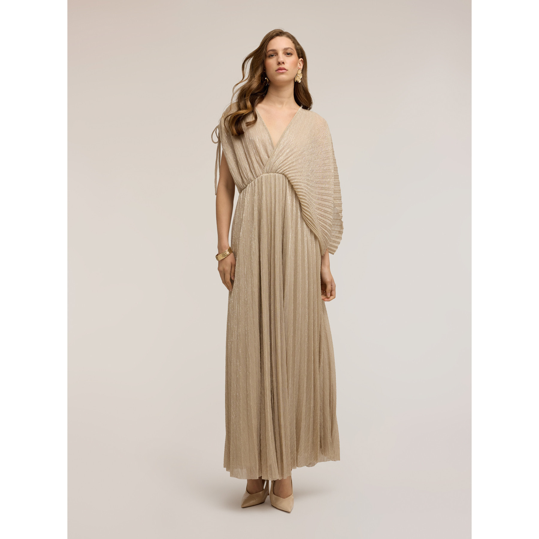 Motivi - Vestito lungo plissé metallizzato - Beige