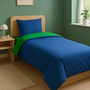 Set de cama 90 - 100 cm 100%algodón - funda nórdica reversible 150x210cm + sábana bajera 100x200+30cm + funda de almohada 50x70cm - verde y azul rainbow benetton