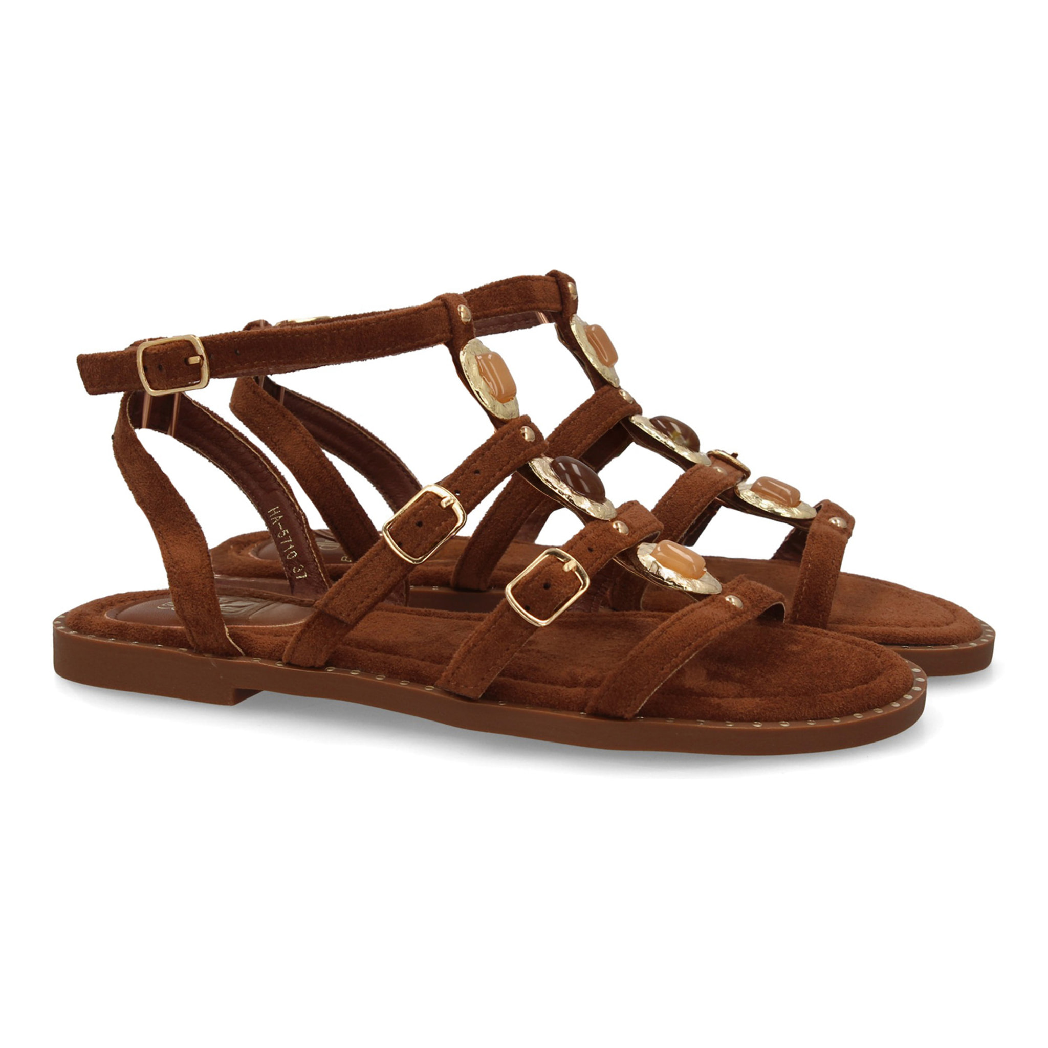 Sandalia romana mujer elegante tiras con pedreria