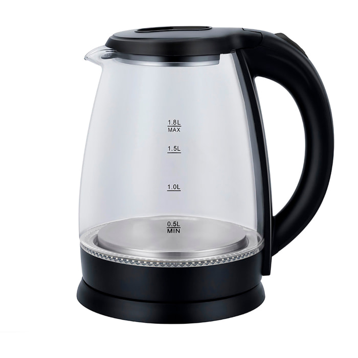 Hervidor de acero y borosilicato con luces LED. 1500W y 1,8L de capacidad.