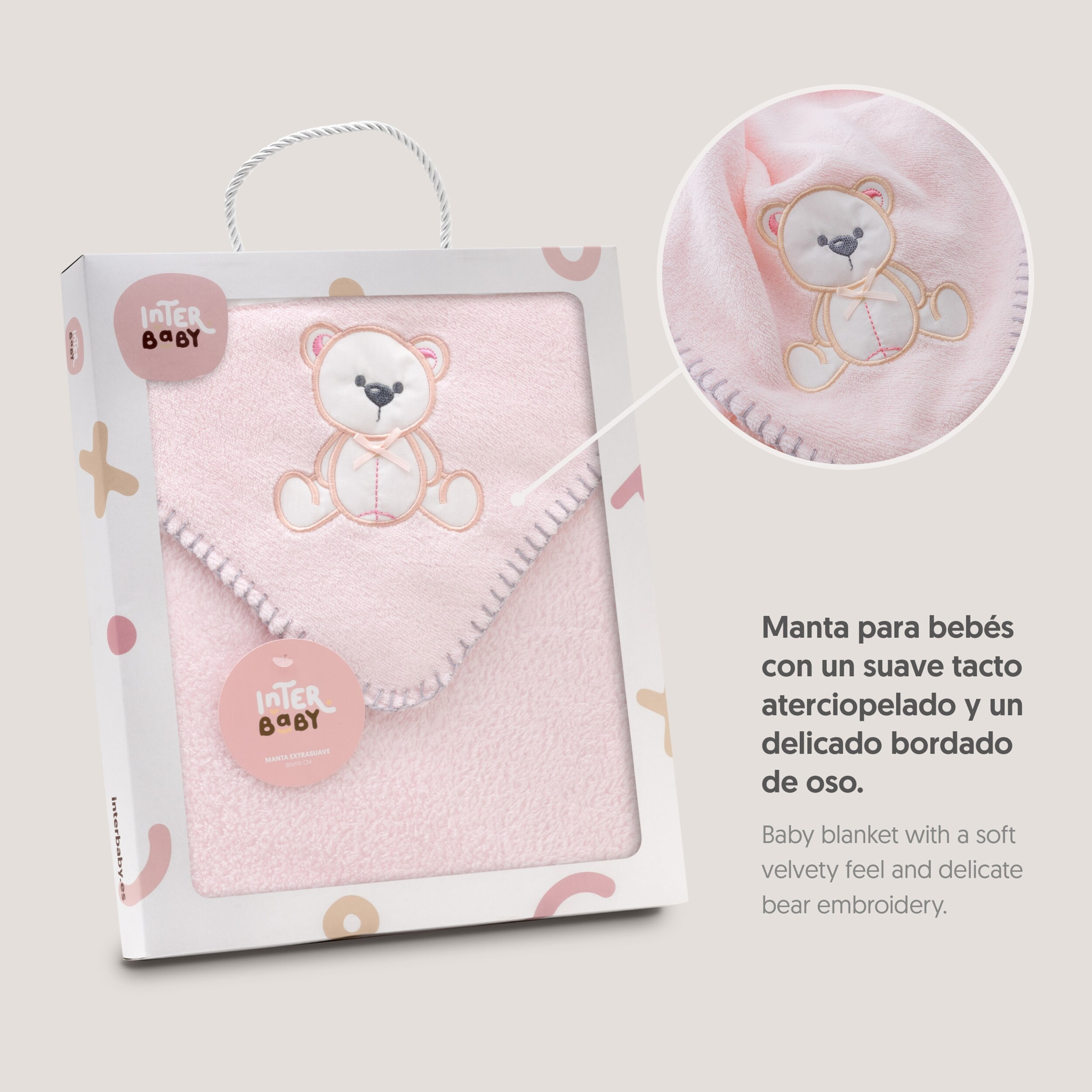 Manta Bordada Oso Lazo Rosa