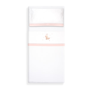 Triptico Minicuna Franela Estampado Oso Luna Estrellas Bco/Rosa