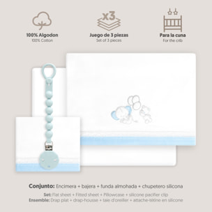 Triptico Cuna Pasacinta Oso Elefante Globos +Broche Bco/Azul