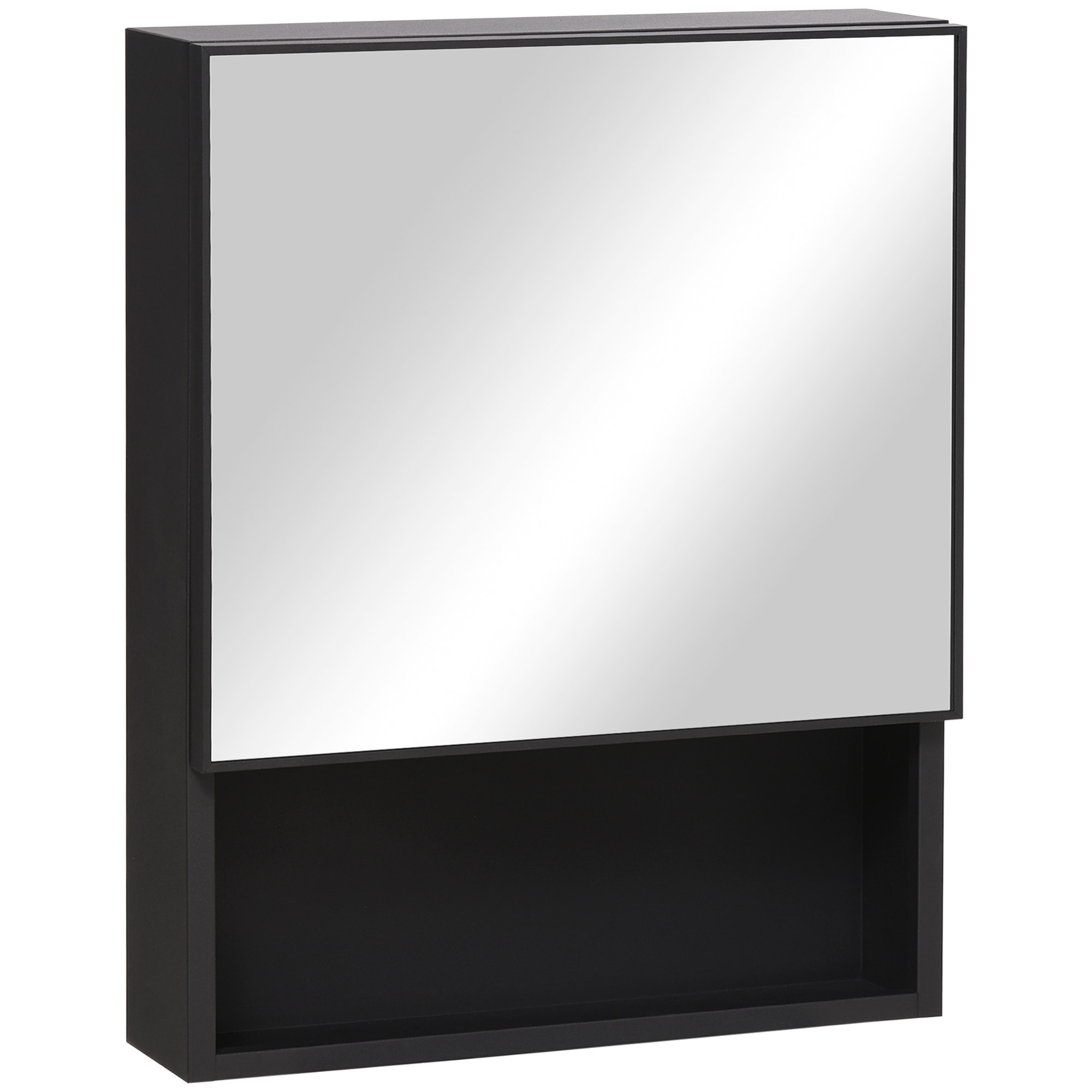 Armoire murale de rangement salle de bain avec porte miroir étagère niche acier inox. noir