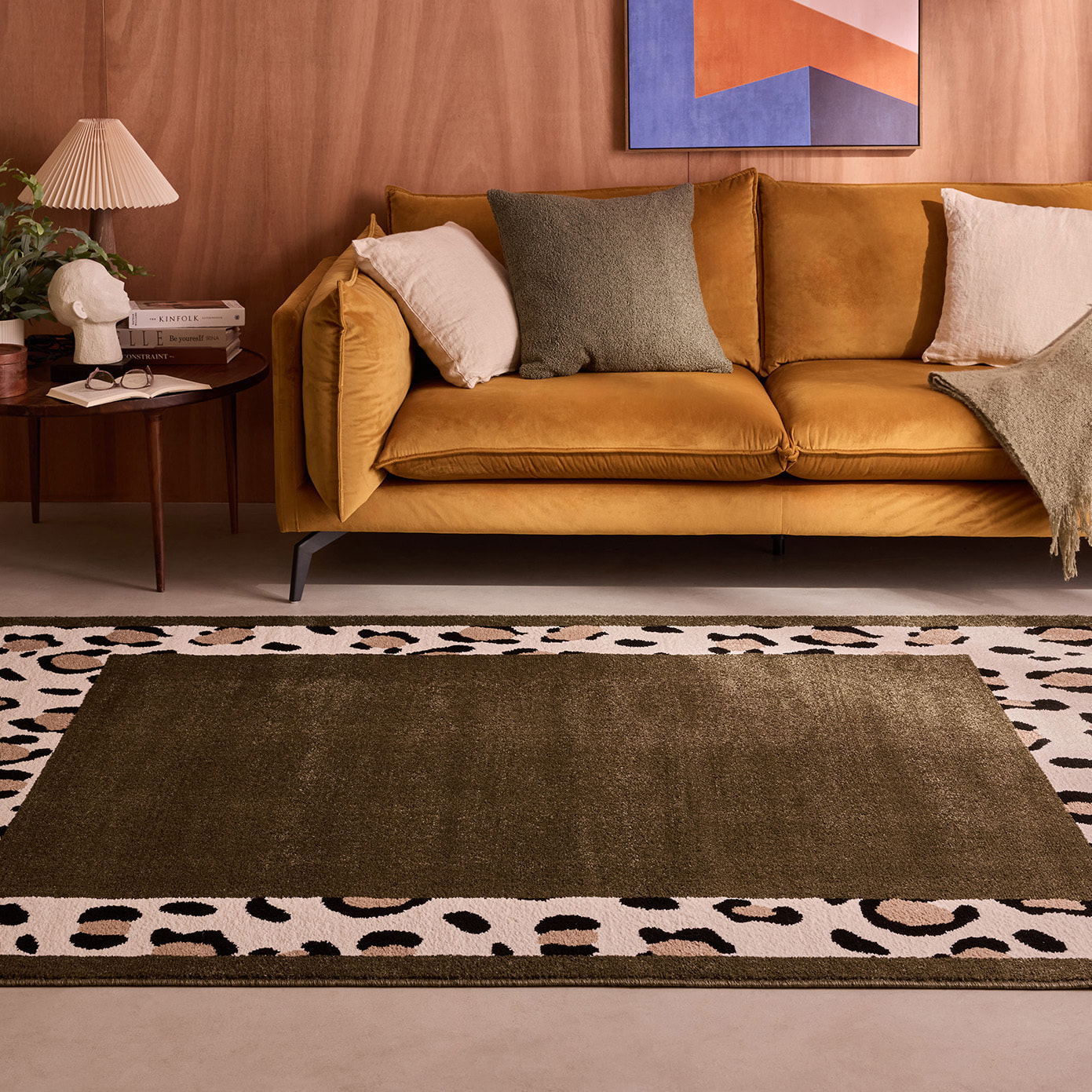 LEOVAH - Tapis de salon vert à motif léopard
