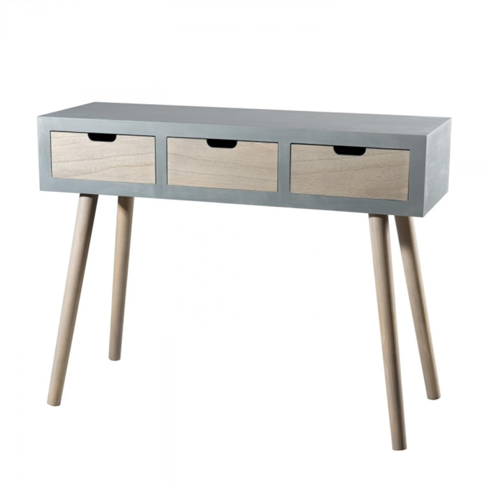 MARTIN - Console grise 3 tiroirs beiges bois Pin