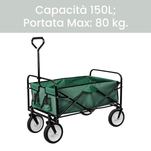 INTRECCI Carrellino Pieghevole da Spiaggia, Resistente a Raggi UV e Ruggine, Impermeabile, Peso max 80kg, con Freno e Manico Estensibile, Perfetto per Spiaggia, Pic-Nic e Campeggio, Mod. Comiso