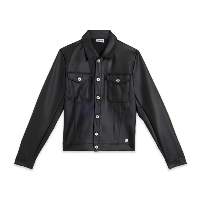 Giacca trucker in similpelle con taglio corto
