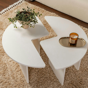 Table basse ronde blanche effet bois - design puzzle MARFA