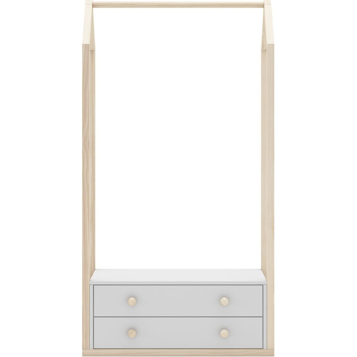 Penderie cabane enfant 2 tiroirs en bois - ELISE