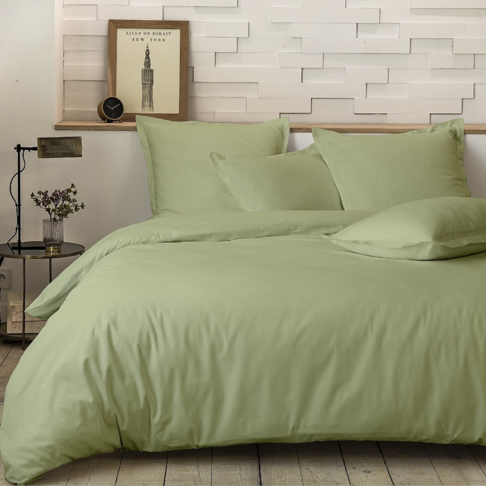 Parure housse de couette unie 100% percale de coton - mura - sauge