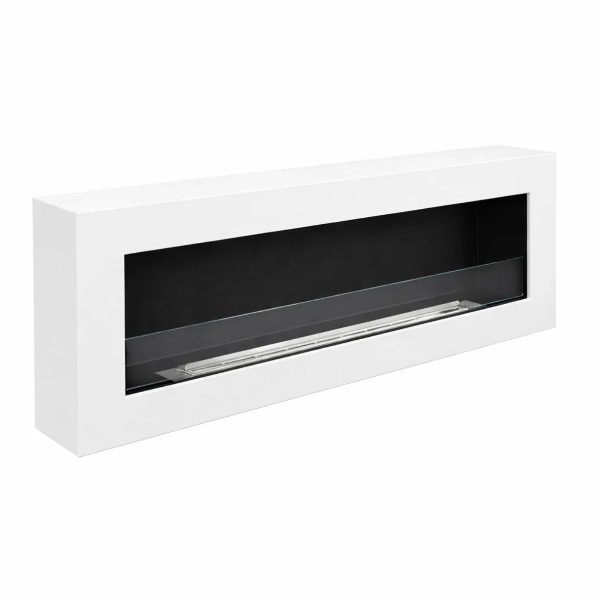 Siena 120 - Camino a Bioetanolo da Parete 120x41x15 cm con Bruciatore 1,25lt in Acciaio Bianco