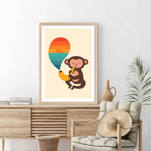 Affiche  monkey banana Affiche + cadre en bois - Chêne