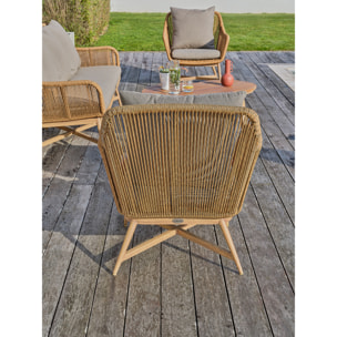 PALMAS - Salon bas de jardin 5 places alu aspect bois, teck et corde tissée