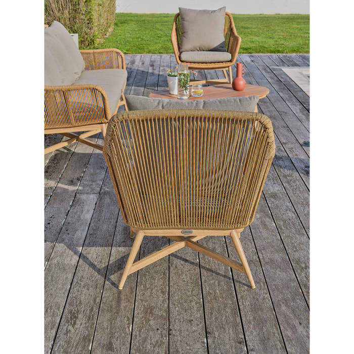 PALMAS - Salon bas de jardin 5 places alu aspect bois, teck et corde tissée