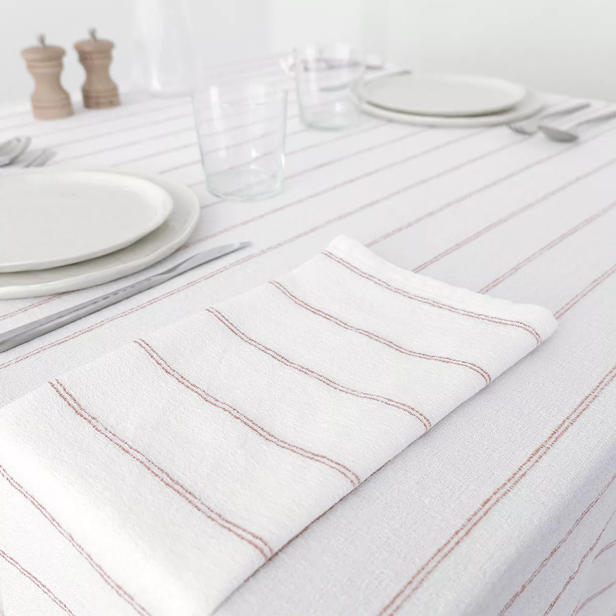 Nappe pur coton lavé motif jacquard blanc orange Rimini terracotta