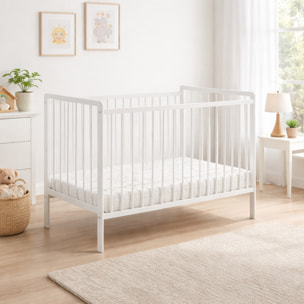 Culla Neonato Lettino Evolutivo Con Sponde E Materasso Incluso Altezza Regolabile Rete A Doghe Design Moderno 89 x 124 x 65 Cm Bianco Opaco