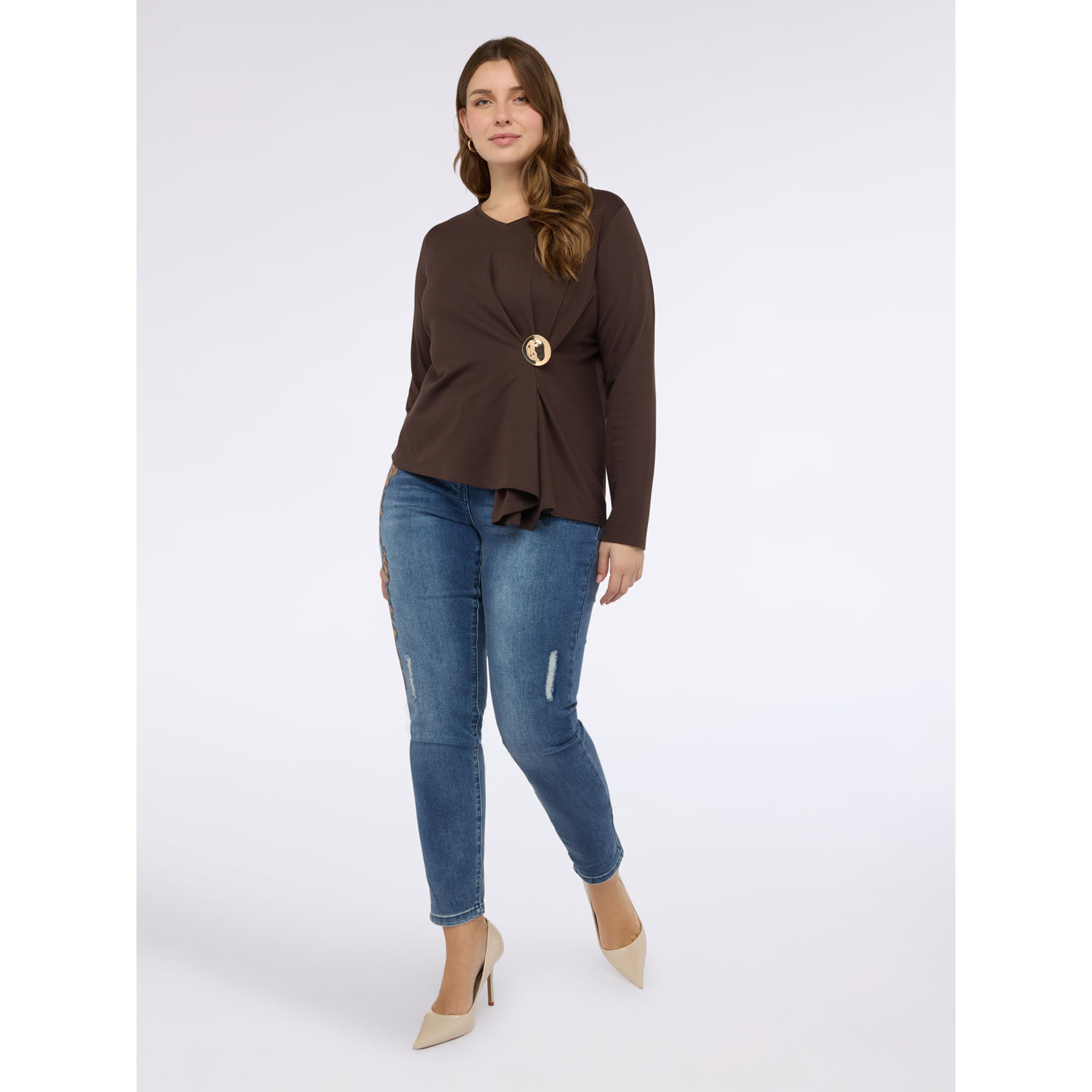 Fiorella Rubino - T-shirt in jersey con design a portafoglio - Marrone