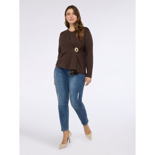 Fiorella Rubino - T-shirt in jersey con design a portafoglio - Marrone