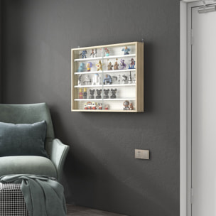 Vitrina Expositora Vitrina de Pared con Estantes Ajustables y 2 Puertas Correderas de Vidrio para Colecciones Perfumes Figuras de Decoración 80x9,5x60 cm Blanco y Natural