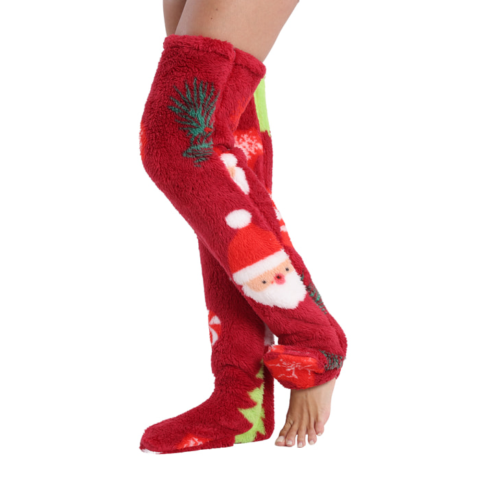 Calcetines largos de felpa extrasuave. 75 cm de longitud. Diseño navideño.