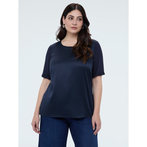 Fiorella Rubino - T-shirt bimaterica con scollo tondo - Blu