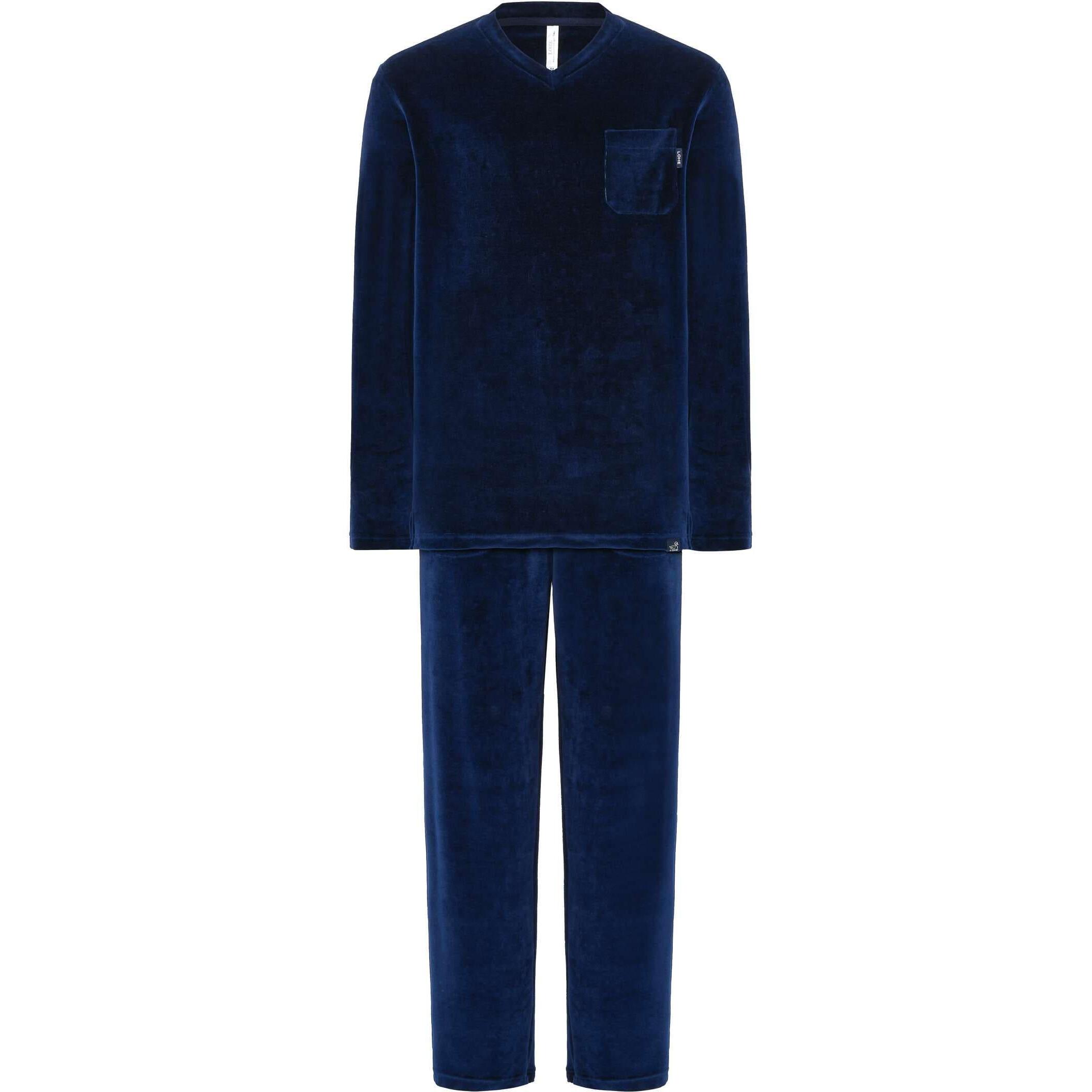 Pijama hombre terciopelo, escote en pico, manga larga y pantalón y bolsillos laterales