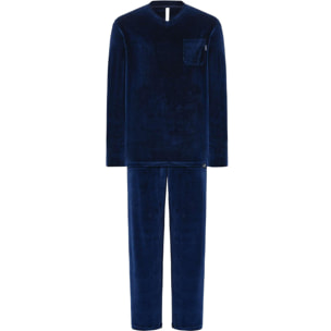 Pijama hombre terciopelo, escote en pico, manga larga y pantalón y bolsillos laterales