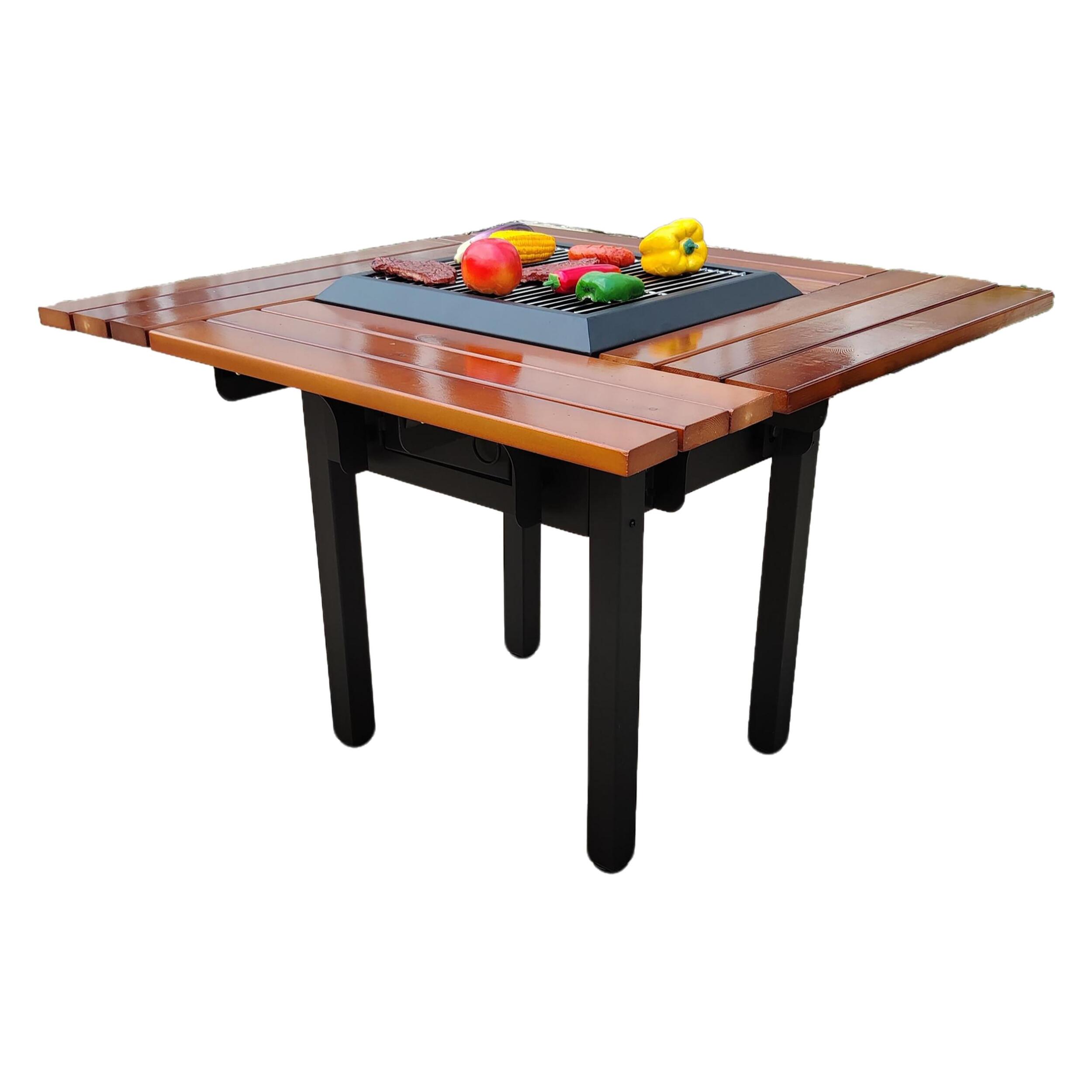 Table de barbecue avec gril et plateau en bois