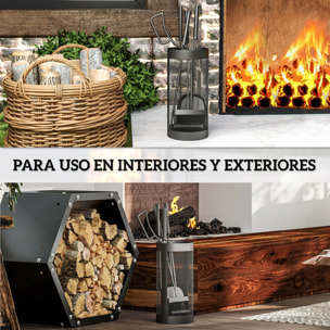 Juego Utensilios Chimenea de 5 Piezas, Juego de Accesorios para Chimenea de Metal con Escoba, Pala, Tenazas, Atizador y Soporte, Ø16x33,5 cm, Negro