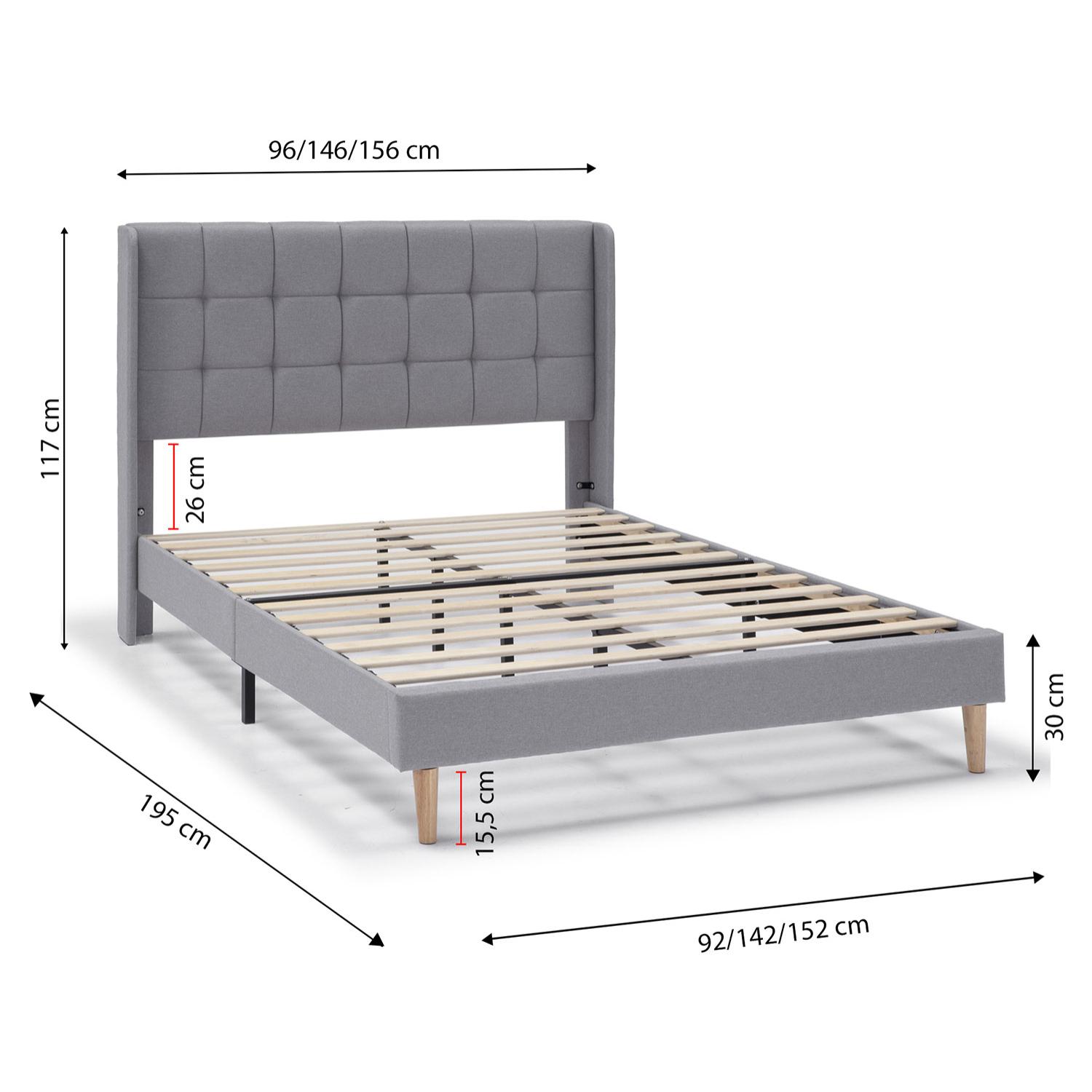 Estructura de Cama tapizada Esther de 30 cm, 90/135-140/150x190 cm, Gris Claro